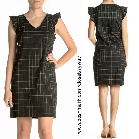 NWT LOFT Black Checkered Classic Shift Dress - Picture 1 of 10